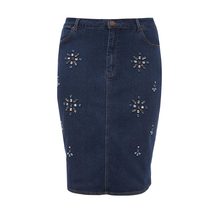 LOST INK PLUS   DENIM PENCIL SKIRT WITH EMBELLISHMENT