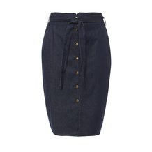 LOST INK PLUS   DENIM PENCIL SKIRT WITH TIE FRONT