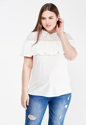 LOST INK PLUS  LACE YOLK FRILL TOP