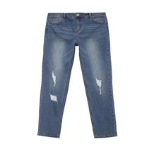 LOST INK PLUS  STRAIGHT LEG JEAN IN MID WASH WITH RIPS