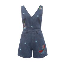 LOST INK   PLUNGE DENIM PLAYSUIT WITH EMBROIDERY