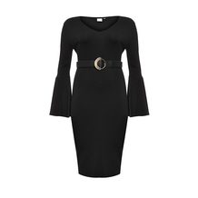 LOST INK PLUS  PENCIL DRESS WITH FRILL SLEEVE & CIRCLE BELT