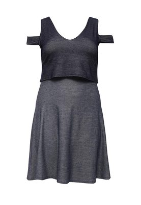 LOST INK PLUS  DOUBLE LAYER DRESS IN DENIM JERSEY