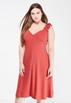LOST INK PLUS  RIB SKATER DRESS WITH FRILL SLEEVE