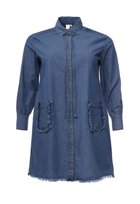 LOST INK PLUS   SWING DRESS IN DENIM WITH FRAYED POCKET